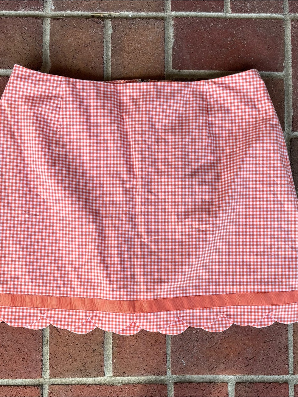 Mountain Lake Orange & White Gingham Scalloped Mini Skirt Size 10